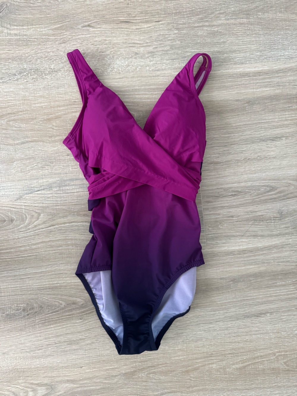 Lands' End Womens Two-Tone Magenta and Deep Purple Slendersuit Swimsuit